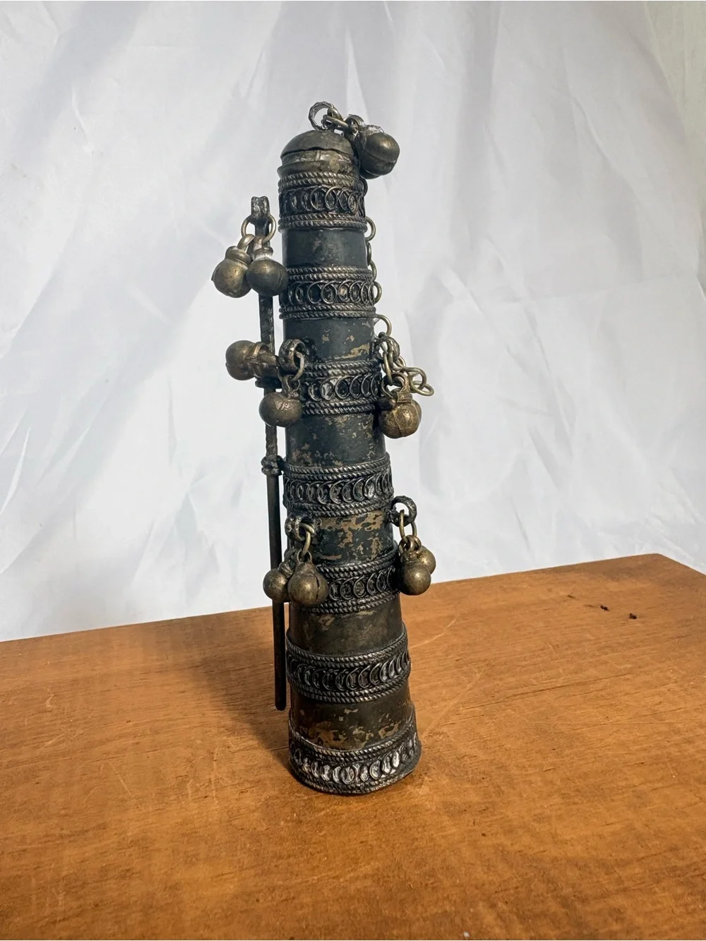 Antique Bedouin Brass Kohl Makeup Container With Needle Applicator